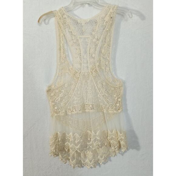 Roommates Crochet Mesh Top Women's Sz L Ivory Sleeveless Embroidered Sheer Boho - Picture 13 of 13